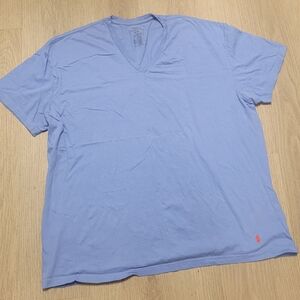 Polo by Ralph Lauren Men's Light Blue V-Neck Tee with Pink Pony Size 2XL